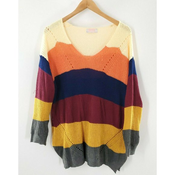 C+D+M Womens Multicolored Knit‎ Crochet Sweater Size M - Picture 1 of 3